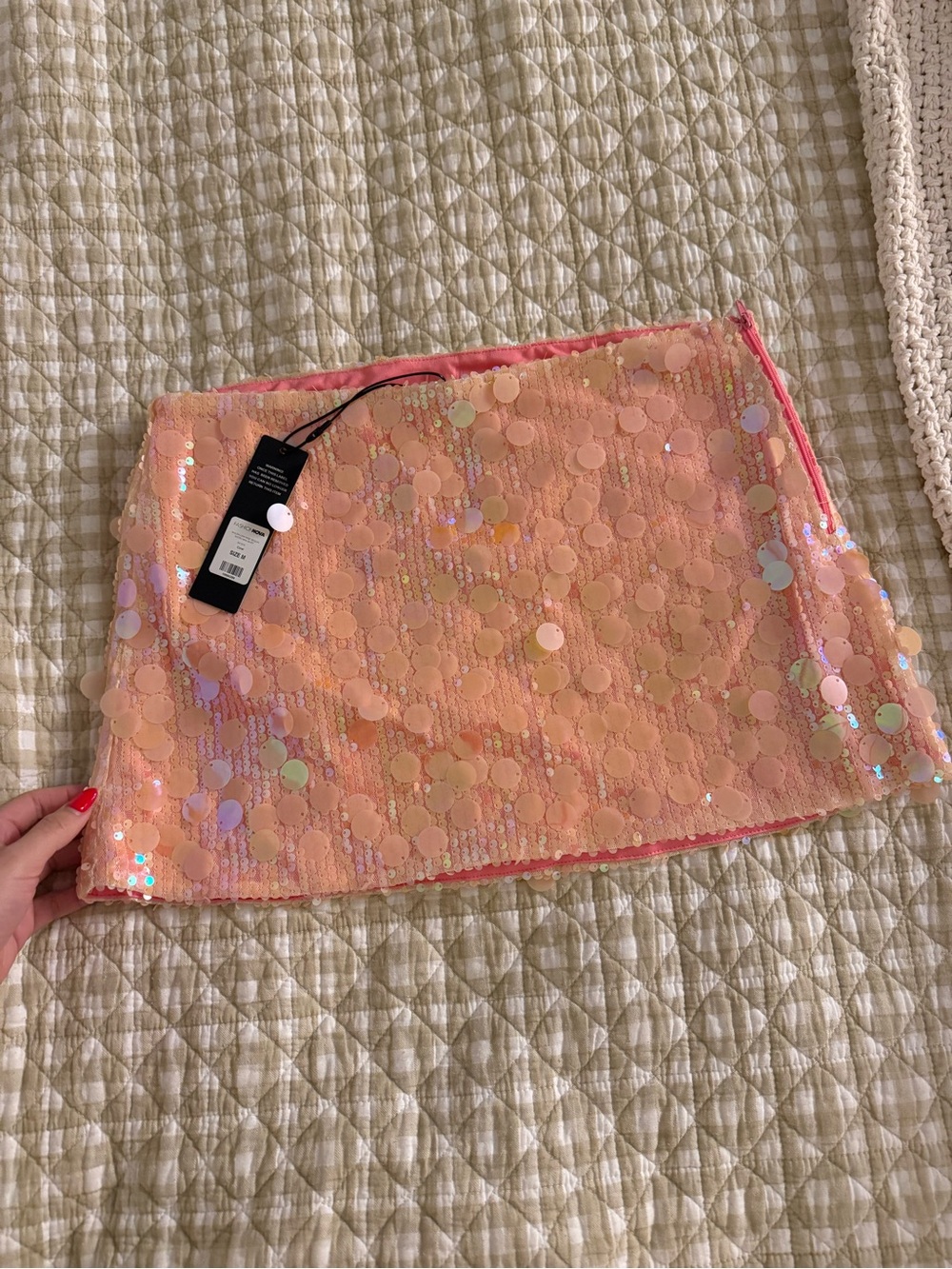Fashion Nova Peach Sequin Mini Skirt